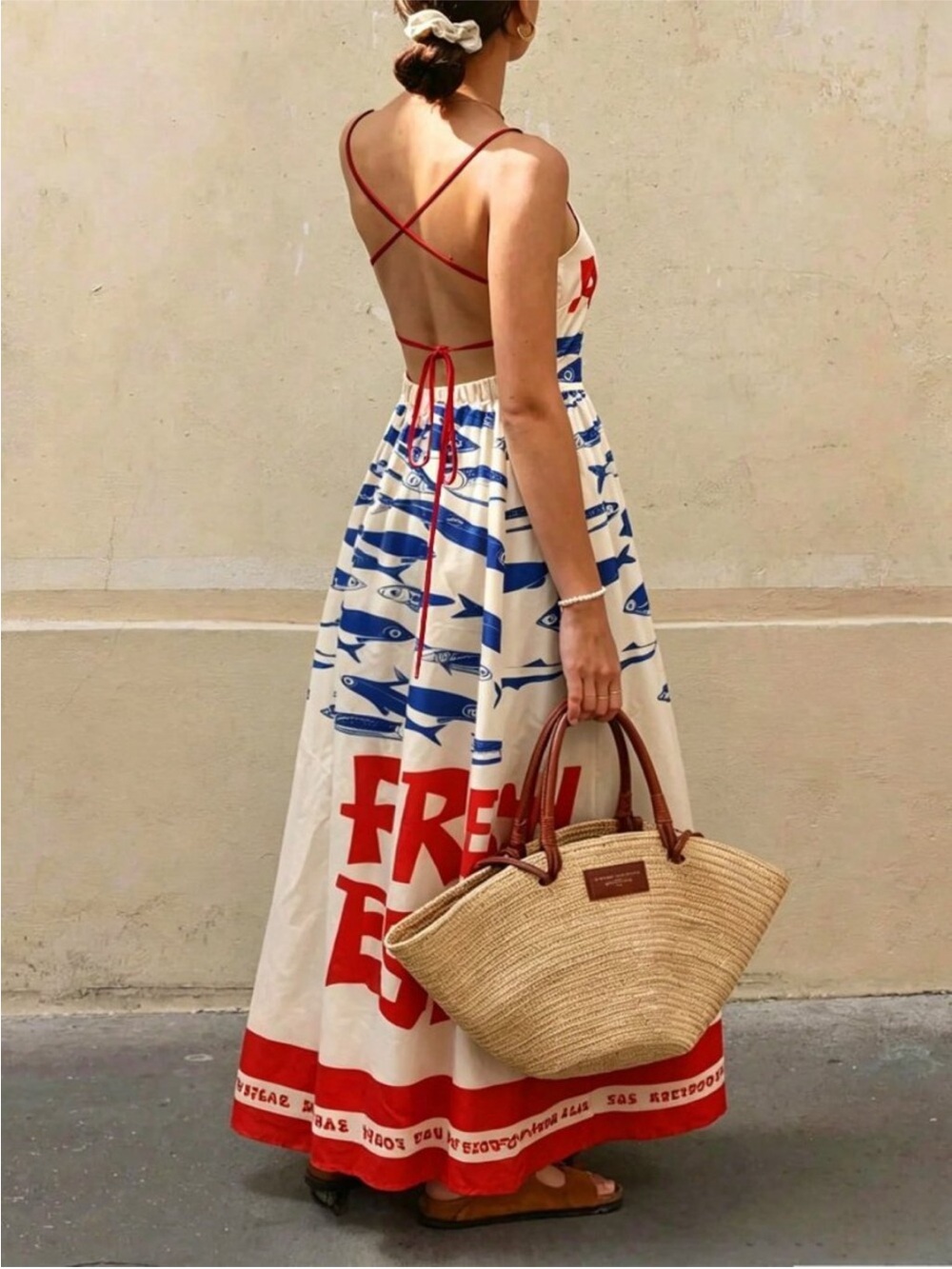Sleeveless Red, Blue & White Printed Maxi Dress - Picture 5 of 8